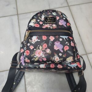 Disney Loungefly Women's Black Floral Print Zipper Around Backpack Rare HEART